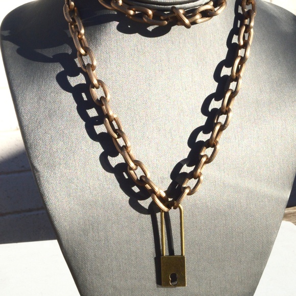 Conceptual Subculture Jewelry - Padlock Chain Brass Cable Lock Necklace Steampunk